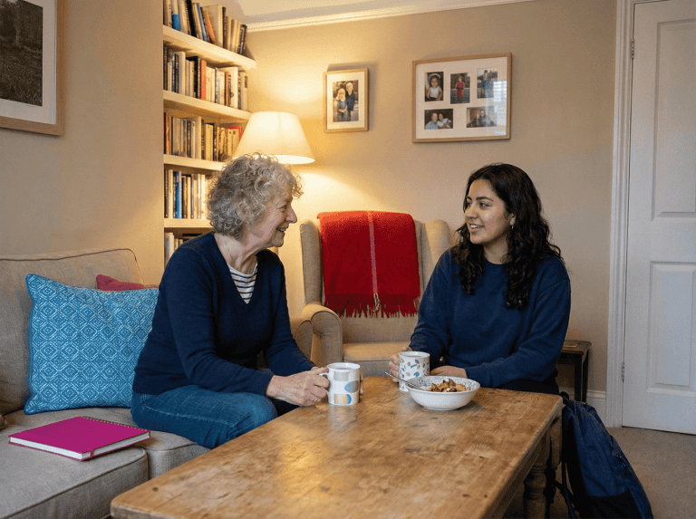 Host family sharing a meal with a student