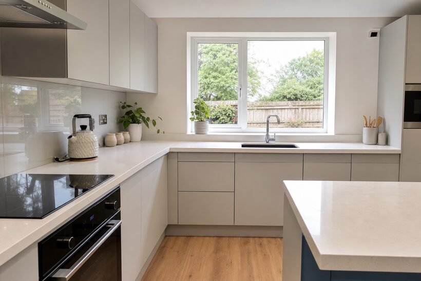 A bright, tidy kitchen photographed for a homestay host profile