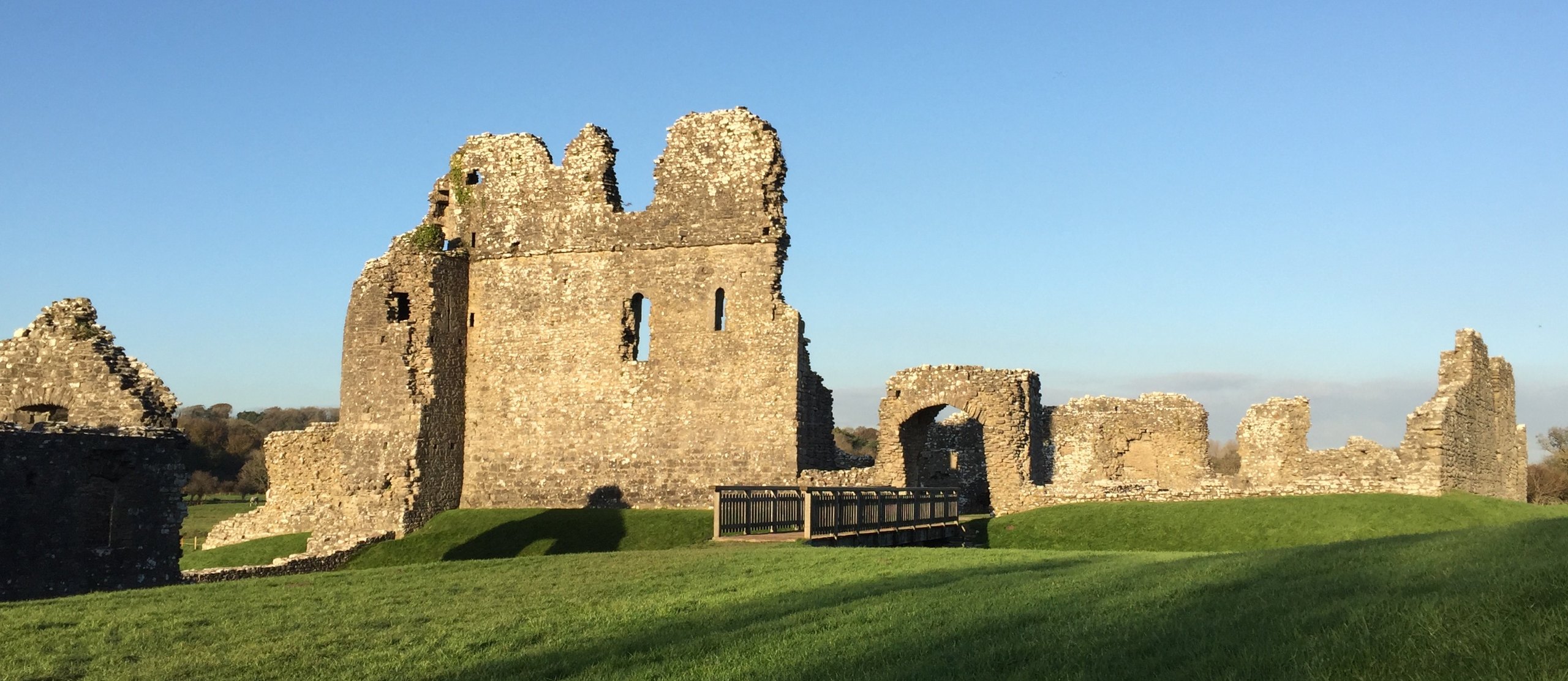 The ruins of Ogmore Castle near Bridgend on a sunny evening
