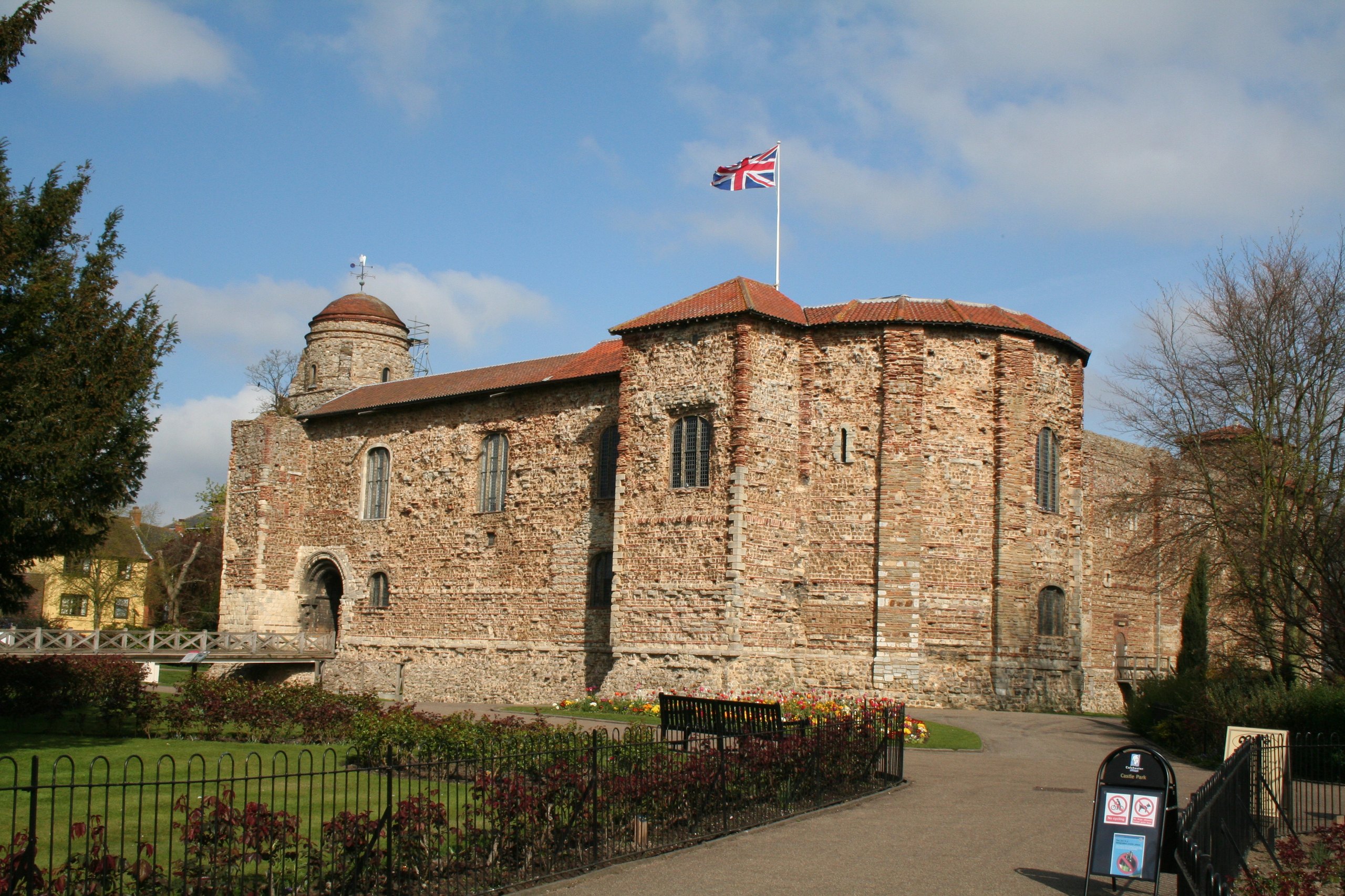 Colchester Castle in its park on a sunny day