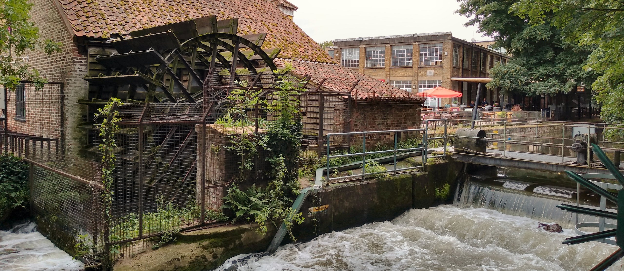 The water wheel at Merton Abbey Mills on the River Wandle, Colliers Wood