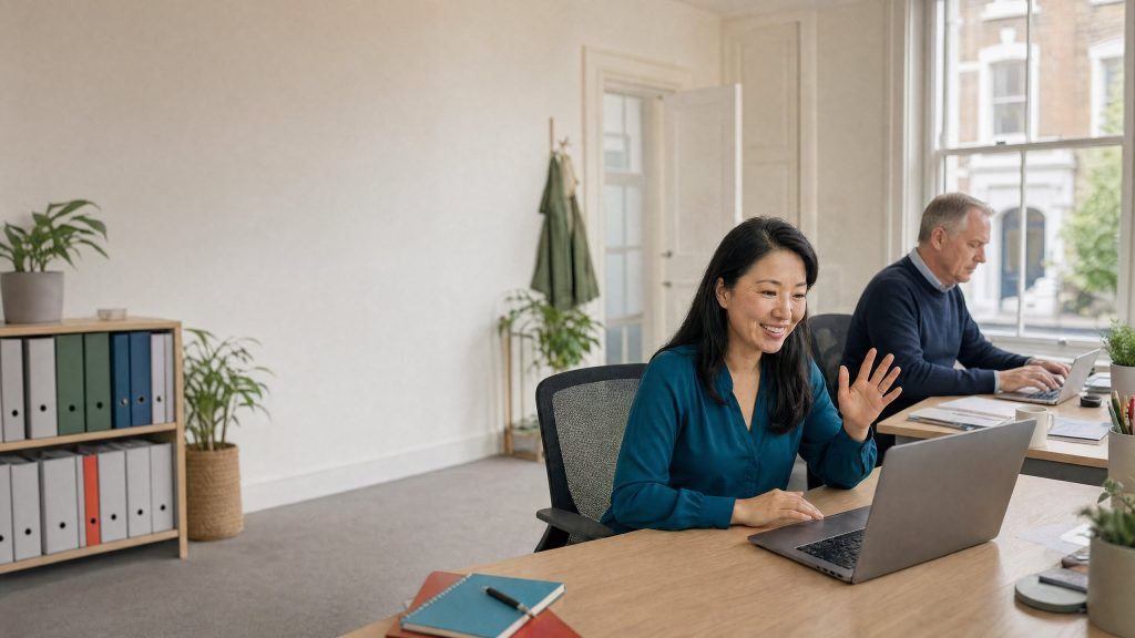 A homestay placement coordinator on a video call with a partner school